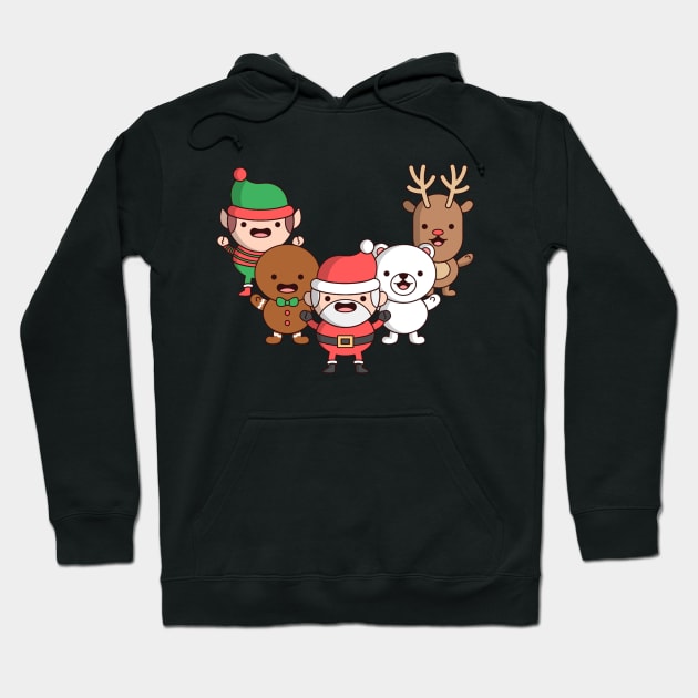 cute santa claus with reindeer and elf Hoodie by Abir's Store